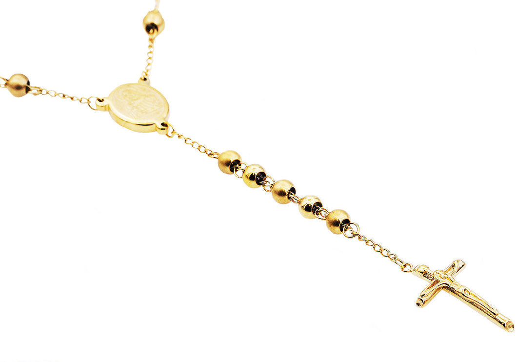 Mens Gold Stainless Steel Rosary - Blackjack Jewelry