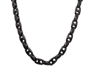 Mens Black Stainless Steel 24" Anchor Link Chain Necklace - Blackjack Jewelry