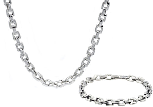 Mens Stainless Steel Square Link Chain Set - Blackjack Jewelry