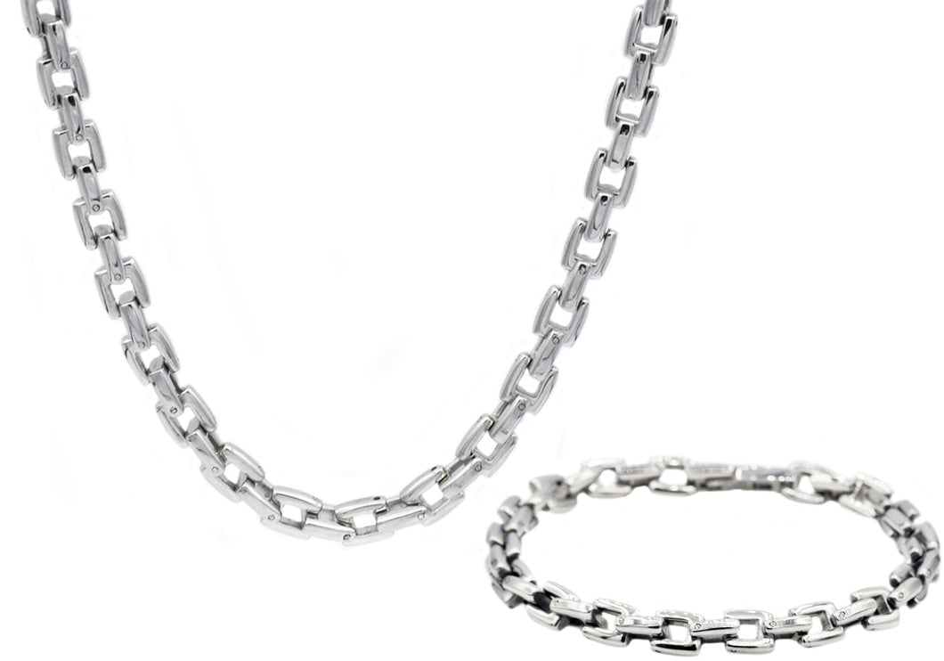 Mens Stainless Steel Square Link Chain Set