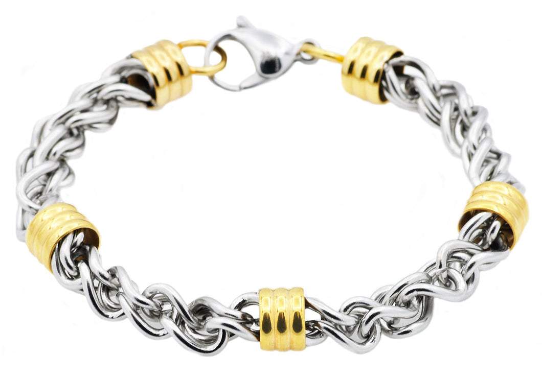 Mens Gold Stainless Steel Link Chain Bracelet - Blackjack Jewelry