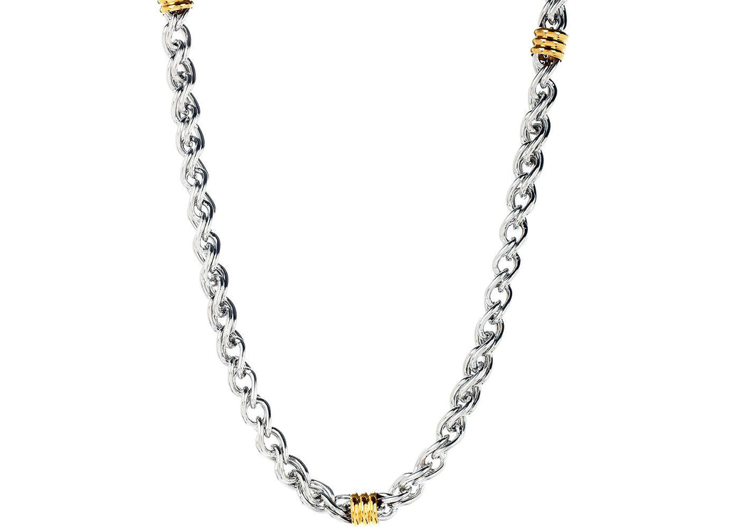 Mens Two tone Gold Stainless Steel Link Chain Necklace - Blackjack Jewelry