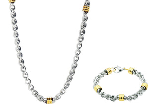 Mens Two Tone Stainless Steel Link Chain Set - Blackjack Jewelry
