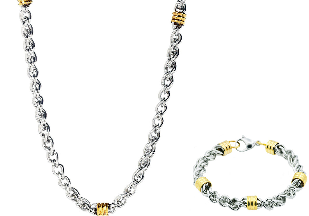 Mens Two Tone Stainless Steel Link Chain Set - Blackjack Jewelry