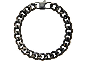 Mens 10mm Black Plated Stainless Steel Curb Link Chain Bracelet