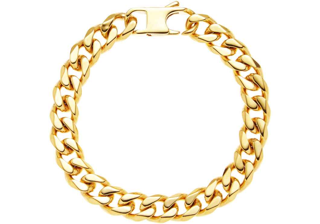 Mens Gold Stainless Steel Cuban Link Chain Bracelet - Blackjack Jewelry
