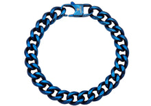 Load image into Gallery viewer, Mens 10mm Blue Plated Stainless Steel Cuban Link Chain Bracelet
