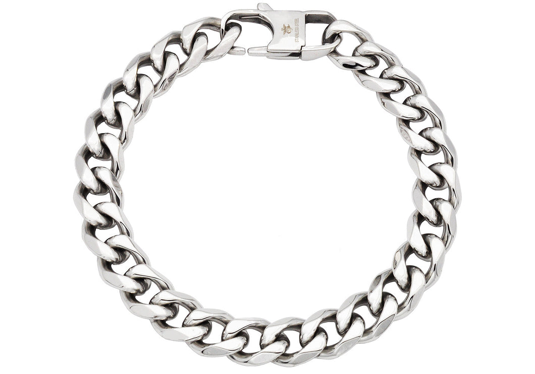 Mens 10mm Stainless Steel Curb Link Chain Bracelet