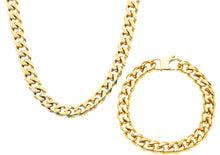 Load image into Gallery viewer, Mens 10mm Gold Stainless Steel Curb Link Chain Set - Blackjack Jewelry
