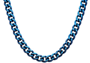 Mens 10mm Blue Stainless Steel Curb Link Chain Necklace