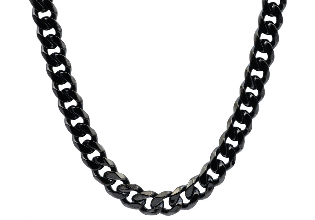 Mens 10mm Black Stainless Steel Curb Link Chain Necklace - Blackjack Jewelry