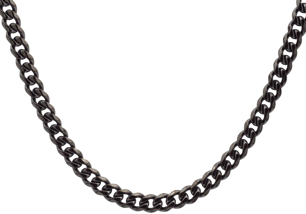 Mens 7mm Gun Metal Stainless Steel Curb Link Chain Necklace