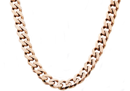 Mens 10mm Rose Stainless Steel Curb Link Chain Necklace - Blackjack Jewelry
