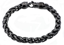 Load image into Gallery viewer, Mens Black Stainless Steel Wheat Link Chain Bracelet - Blackjack Jewelry
