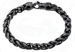 Mens Black Stainless Steel Wheat Link Chain Bracelet - Blackjack Jewelry