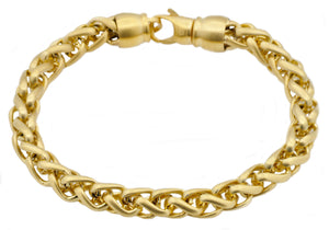 Mens Gold Stainless Steel Wheat Link Chain Bracelet - Blackjack Jewelry