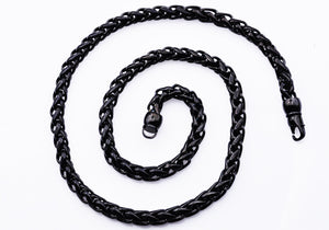 Mens 8mm Black Plated Stainless Steel Wheat Link Chain Necklace - Blackjack Jewelry