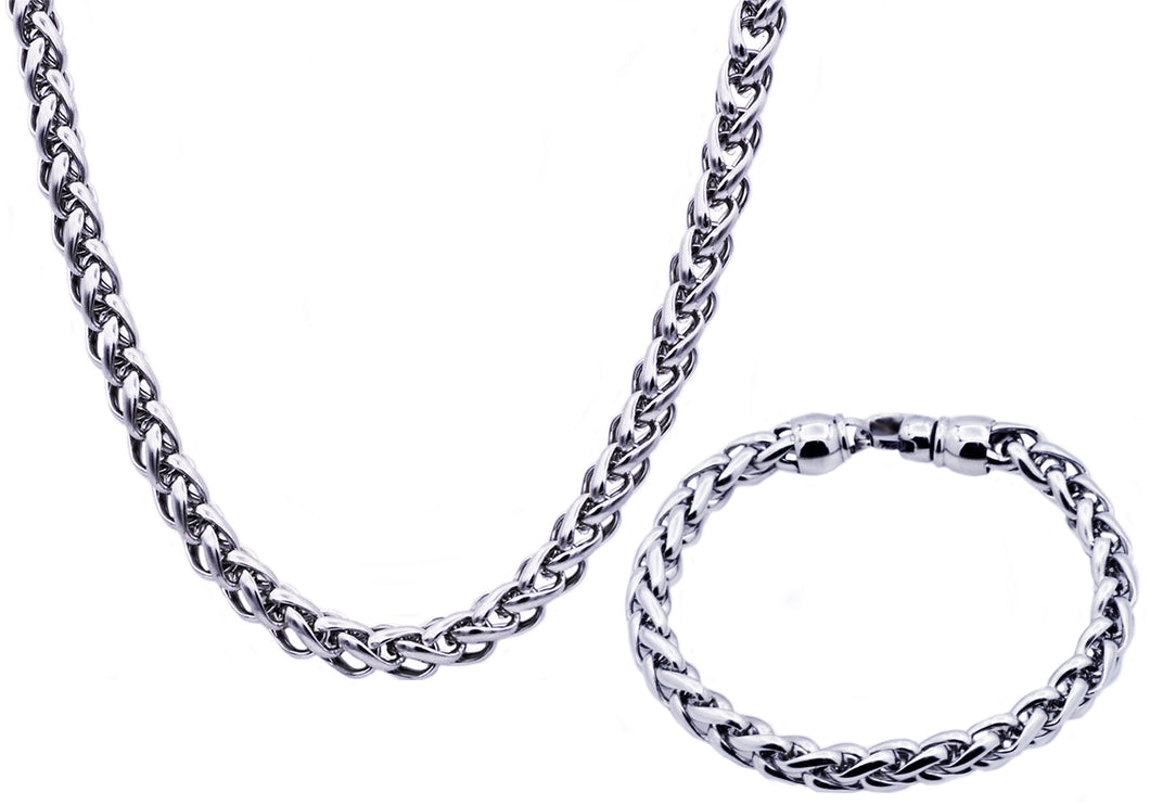 Mens Stainless Steel Wheat Link Chain Set - Blackjack Jewelry