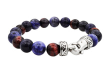 Load image into Gallery viewer, Mens Genuine Sodalite And Red Tiger Eye Stainless Steel Beaded Bracelet - Blackjack Jewelry
