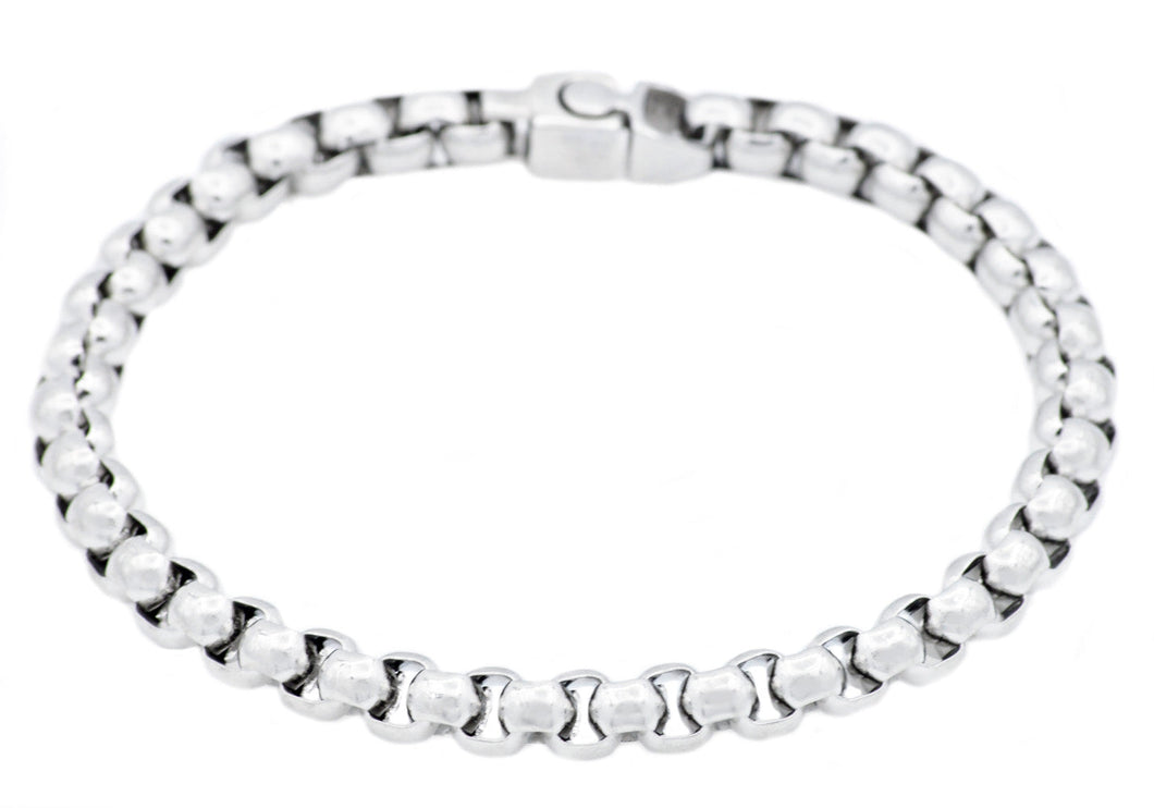 Mens Stainless Steel Round Box Link Chain Bracelet - Blackjack Jewelry
