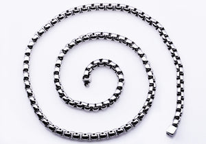 Mens Stainless Steel Round Box Link Chain Necklace - Blackjack Jewelry