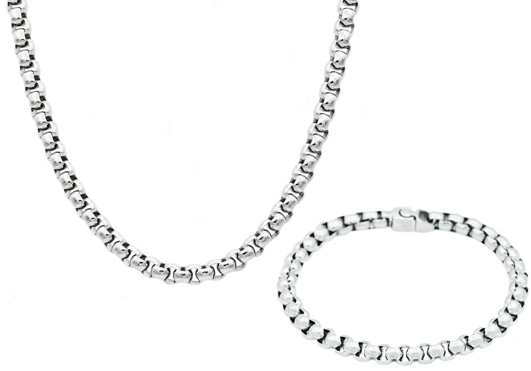 Mens Stainless Steel Round Box Link Chain Set - Blackjack Jewelry