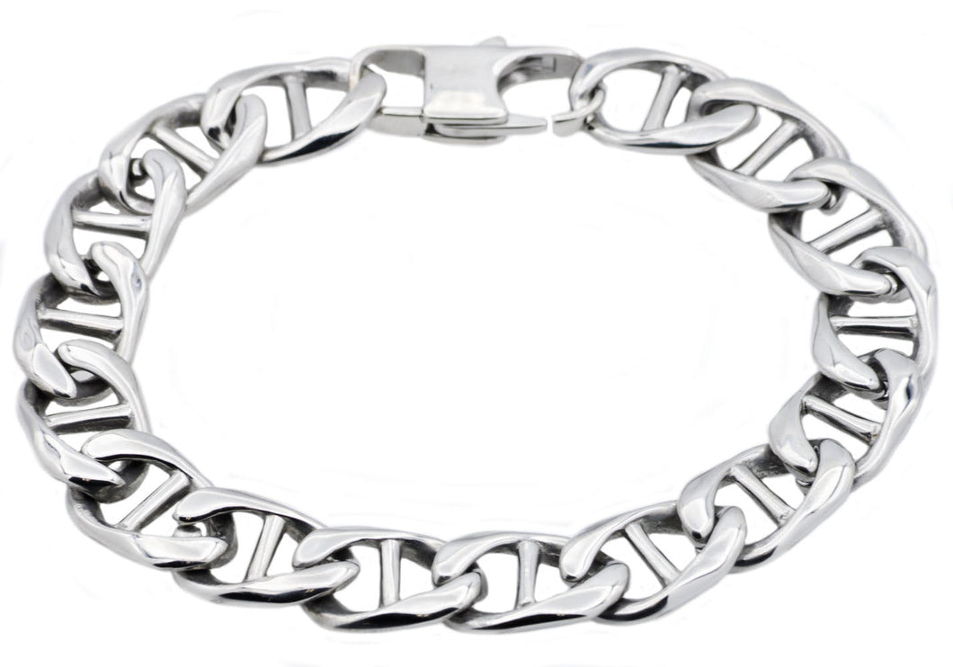 Mens High Polished Stainless Steel Mariner Link Chain Bracelet - Blackjack Jewelry