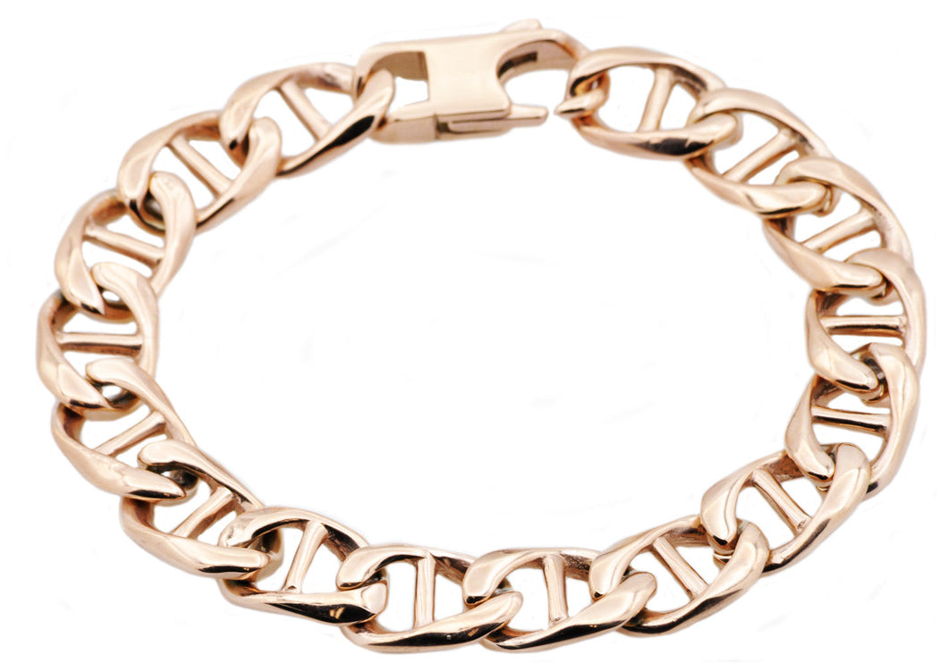 Mens Rose Stainless Steel Mariner Link Chain Bracelet - Blackjack Jewelry