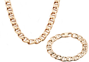 Mens Rose Stainless Steel Mariner Link Chain Set - Blackjack Jewelry