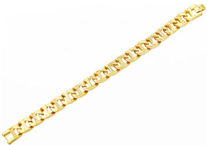 Mens Gold Stainless Steel Flat Anchor Link Chain Bracelet With Cubic Zirconia - Blackjack Jewelry