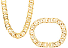 Load image into Gallery viewer, Mens Gold Stainless Steel Anchor Link Chain Set With Cubic Zirconia - Blackjack Jewelry
