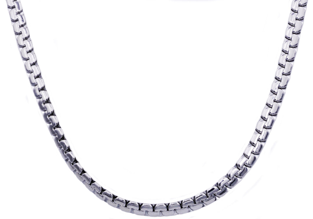 Mens Stainless Steel Flat Box Link Chain Necklace - Blackjack Jewelry