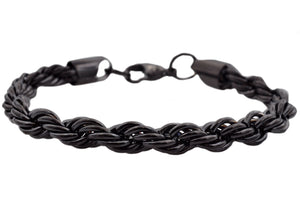 Mens Black Plated Stainless Steel Rope Chain Bracelet - Blackjack Jewelry