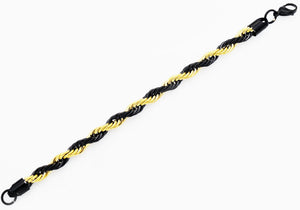 Mens Gold And Black Stainless Steel Rope Chain Bracelet - Blackjack Jewelry