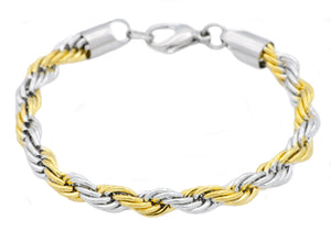 Mens Gold Stainless Steel Rope Chain Bracelet - Blackjack Jewelry