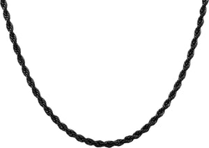 Mens 5MM Black Stainless Steel Rope Chain Necklace - Blackjack Jewelry