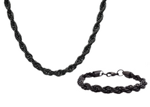 Load image into Gallery viewer, Mens Black Stainless Steel Rope Link Chain Set - Blackjack Jewelry
