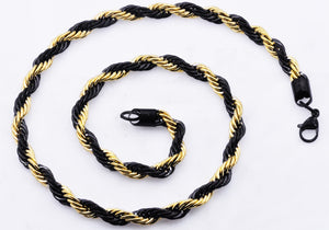 Mens Gold And Black Stainless Steel Rope Chain Necklace - Blackjack Jewelry