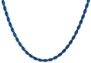 Mens 5MM Blue Plated Stainless Steel 24" Rope Chain Necklace