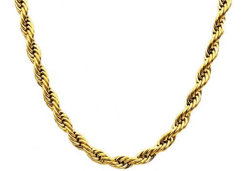 Mens Gold Stainless Steel Rope Chain Necklace - Blackjack Jewelry