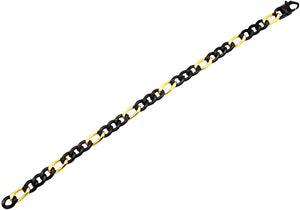Mens Two-Toned Gold & Black Stainless Steel Figaro Link Chain Bracelet - Blackjack Jewelry
