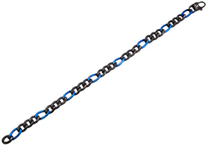 Mens Two-Toned Blue & Black Stainless Steel Figaro Link Chain Bracelet - Blackjack Jewelry