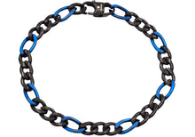 Load image into Gallery viewer, Mens Two-Toned Blue &amp; Black Stainless Steel Figaro Link Chain Bracelet - Blackjack Jewelry
