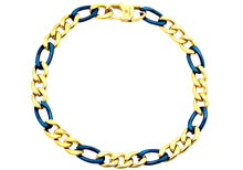Load image into Gallery viewer, Mens Two-Toned Gold &amp; Blue Stainless Steel Figaro Link Chain Bracelet - Blackjack Jewelry
