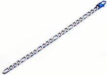 Load image into Gallery viewer, Mens Two Tone Blue Stainless Steel Figaro Link Chain Bracelet - Blackjack Jewelry
