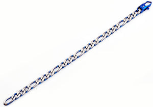Mens Two Tone Blue Stainless Steel Figaro Link Chain Bracelet - Blackjack Jewelry