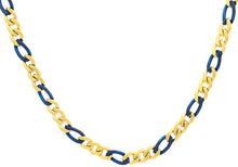 Load image into Gallery viewer, Mens Two-tone Blue &amp; Gold Stainless Steel Figaro Link Chain Necklace - Blackjack Jewelry
