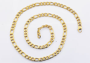Mens Gold Stainless Steel Figaro Link Chain Necklace - Blackjack Jewelry