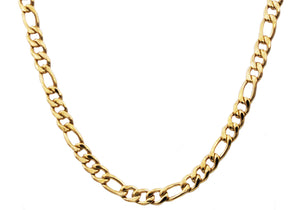 Mens Gold Stainless Steel Figaro Link Chain Necklace - Blackjack Jewelry