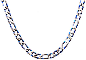 Mens Blue Stainless Steel Figaro Link Chain Necklace - Blackjack Jewelry